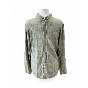 prAna Sz Tall Medium Slim Fit Organic Cotton Long Sleeve Green Button Down Shirt